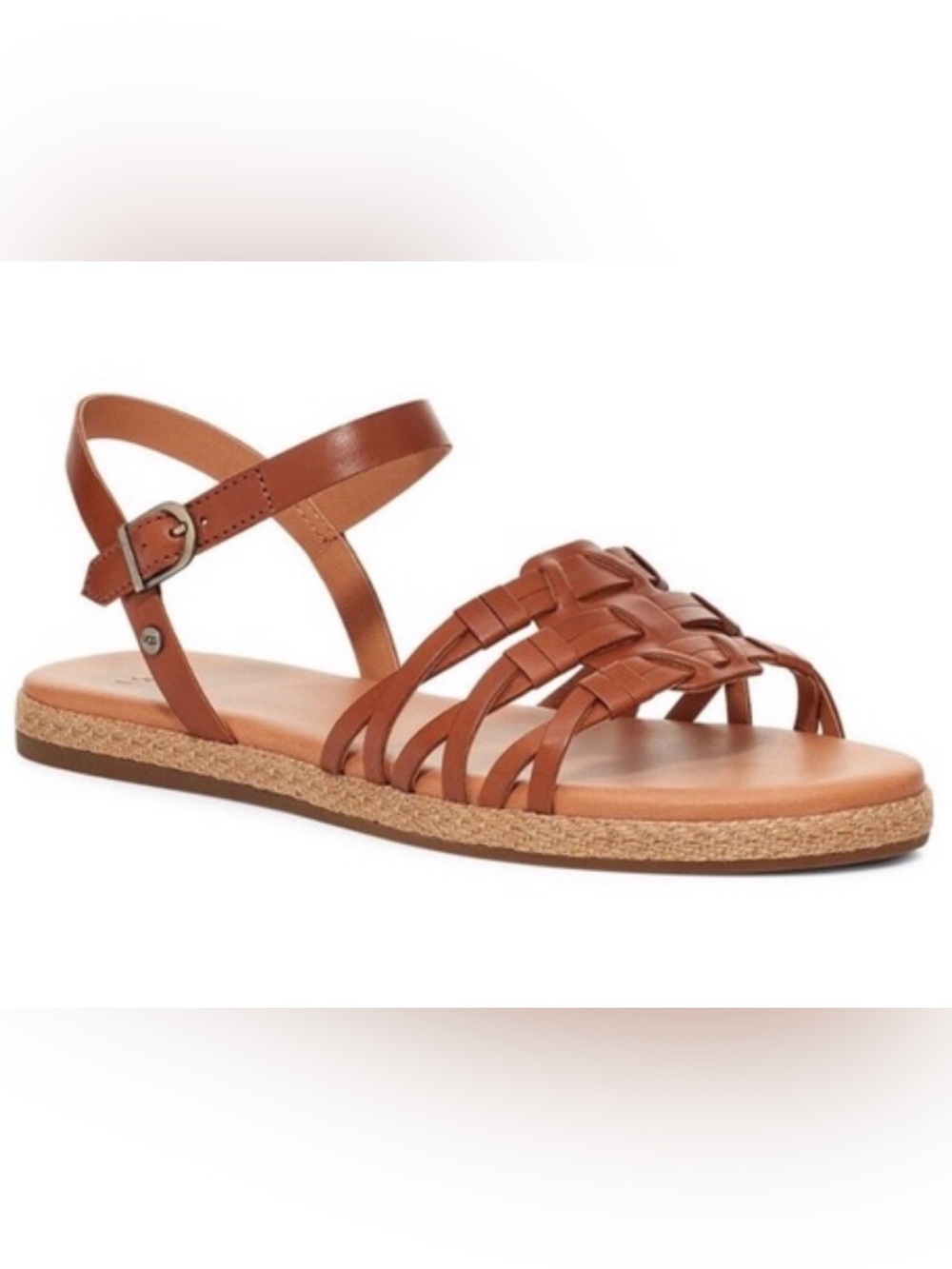 UGG Larisa Flat Sandals, ankle straps, brown leather SZ. 8
